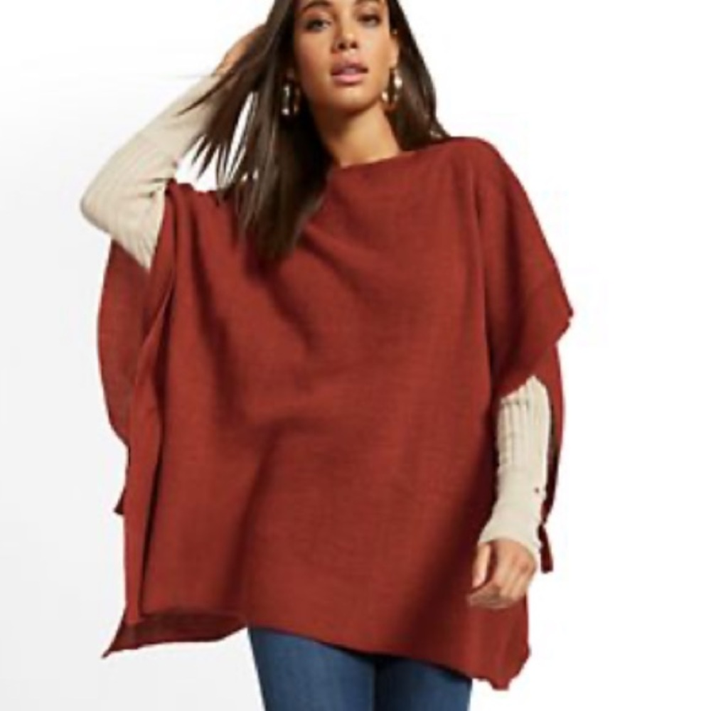 NWT NY&Co Red Knit Pop Over Shawl Poncho Sweater